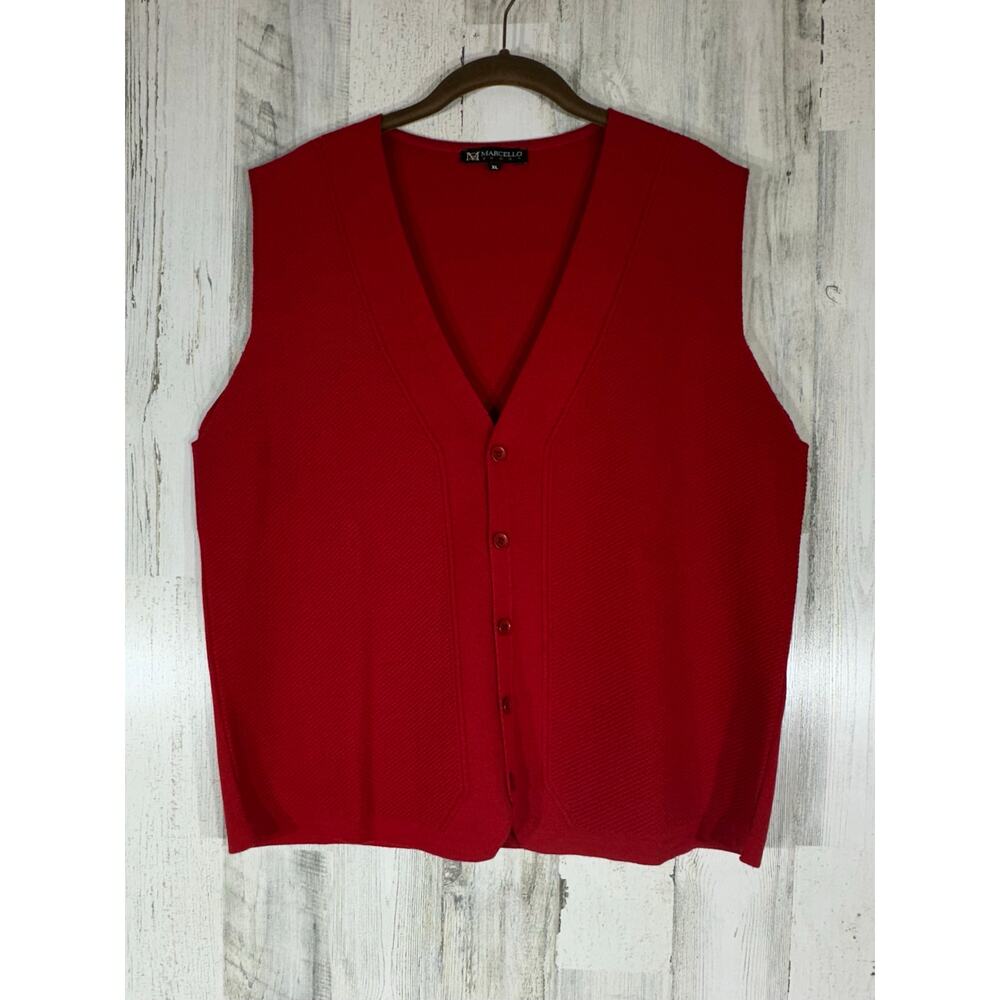 Marcello Sport Mens Sweater Vest Cardigan Size XL Red V-neck‎ Merino Wool Blend